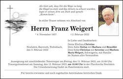 Traueranzeige Franz Weigert