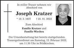 Traueranzeige Joseph Kratzer