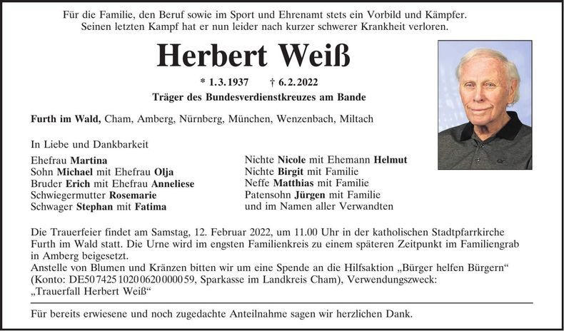 Traueranzeige Herbert Weiß