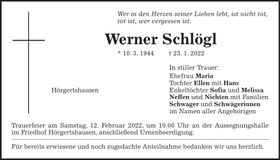 Traueranzeige Werner Schlögl