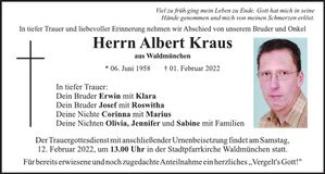 Traueranzeige Albert Kraus