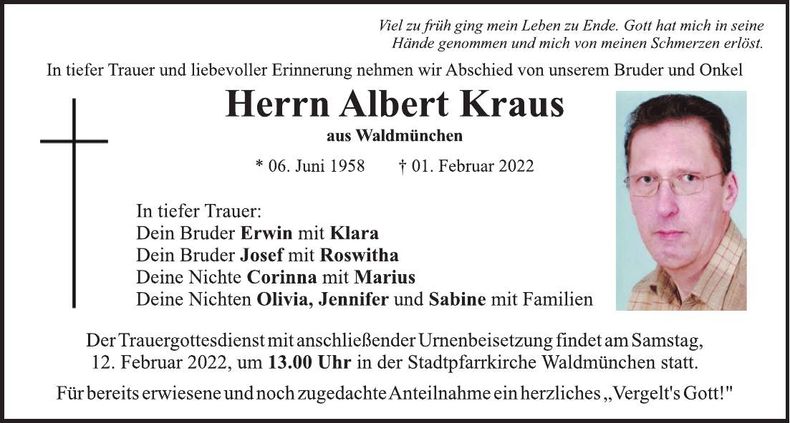 Traueranzeige Albert Kraus