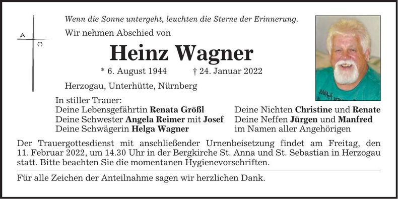 Traueranzeige Heinz Wagner