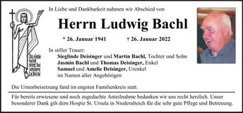 Traueranzeige Ludwig Bachl