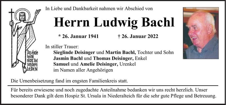 Traueranzeige Ludwig Bachl