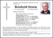 Traueranzeige Reinhold Sturm