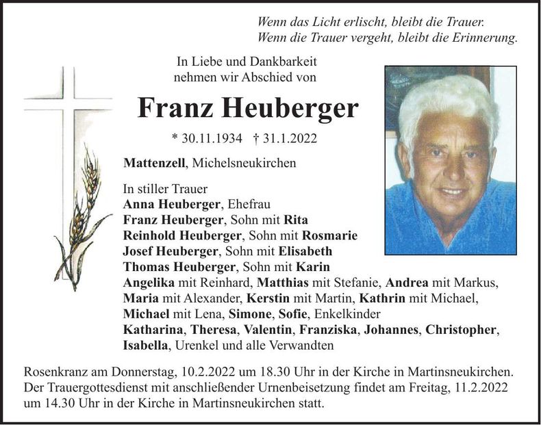 Traueranzeige Franz Heuberger