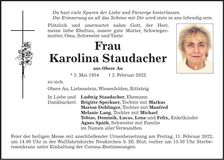 Traueranzeige Karolina Staudacher