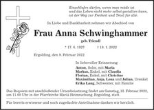 Traueranzeige Anna Schwinghammer