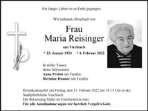 Traueranzeige Reisinger Maria