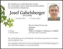 Traueranzeige Josef Gabelsberger