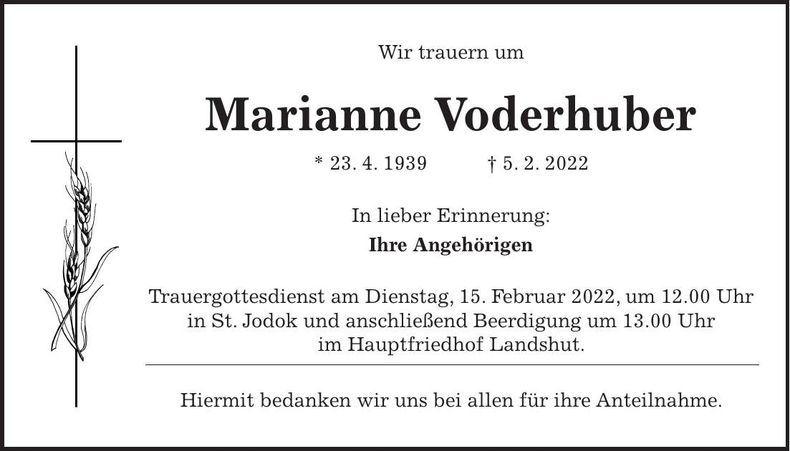 Traueranzeige Marianne Voderhuber