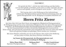 Traueranzeige Fritz Zierer