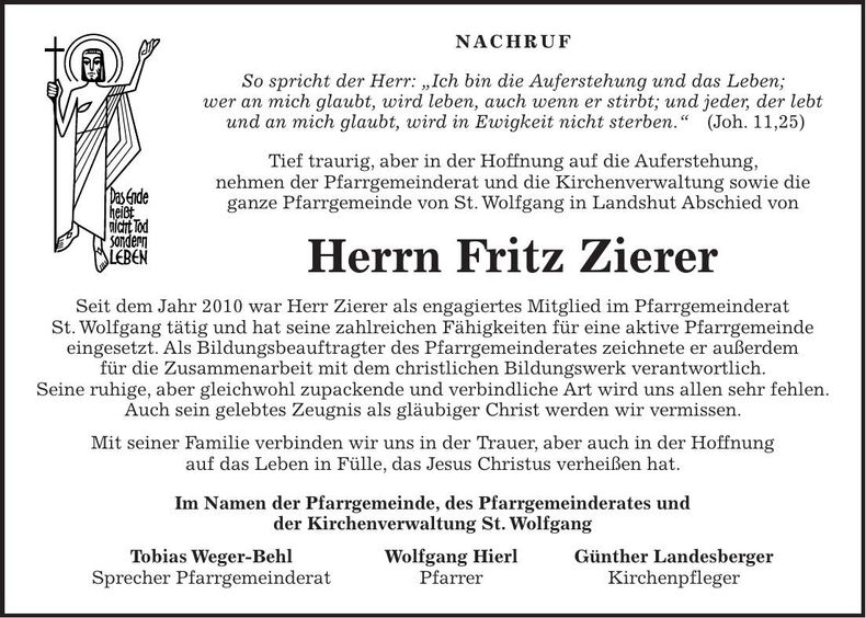 Traueranzeige Fritz Zierer