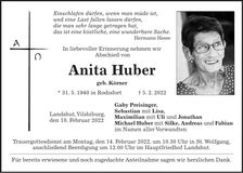 Traueranzeige Anita Huber