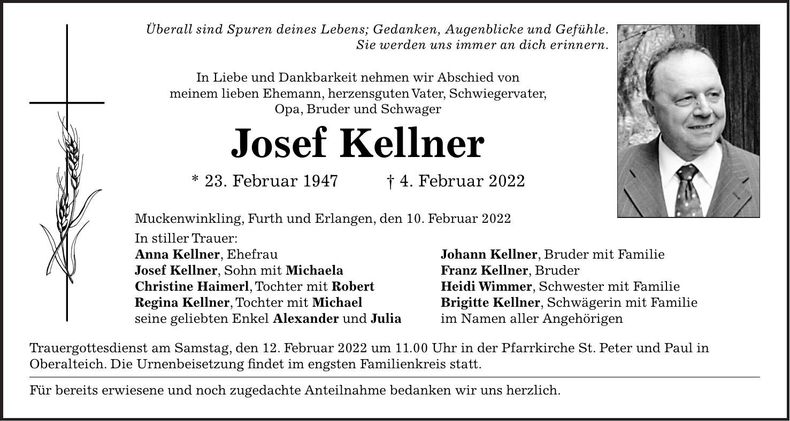 Traueranzeige Josef Kellner