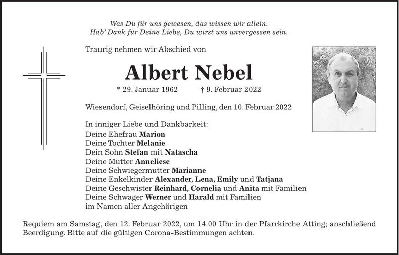 Traueranzeige Albert Nebel