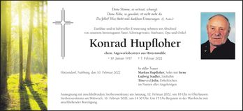Traueranzeige Konrad Hupfloher