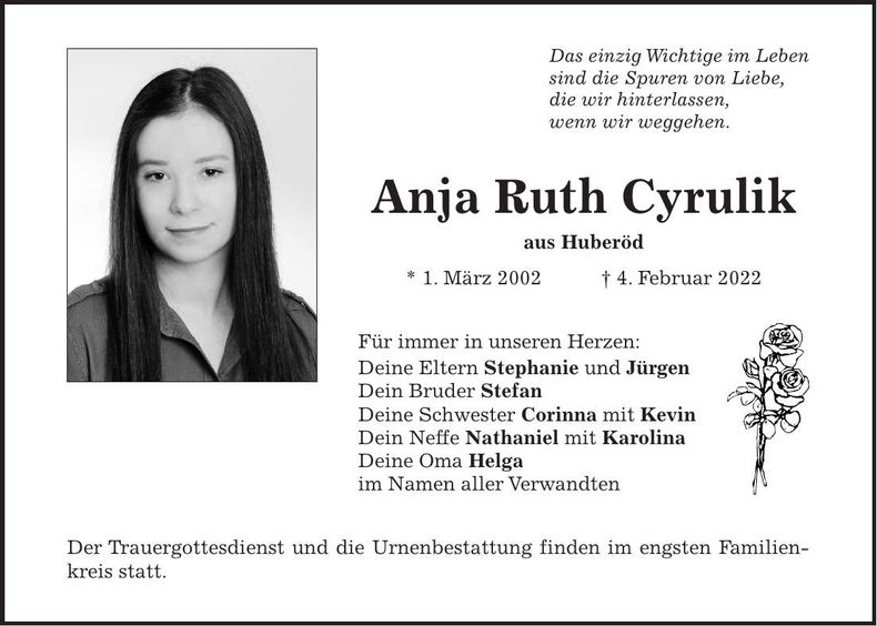 Traueranzeige Anja Cyrulik