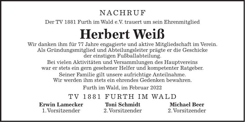 Traueranzeige Herbert Weiß