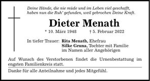 Traueranzeige Dieter Menath