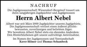 Traueranzeige Albert Nebel