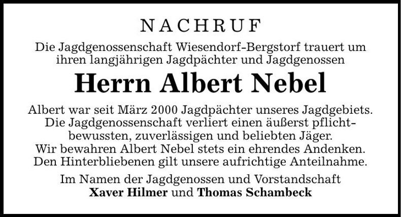 Traueranzeige Albert Nebel