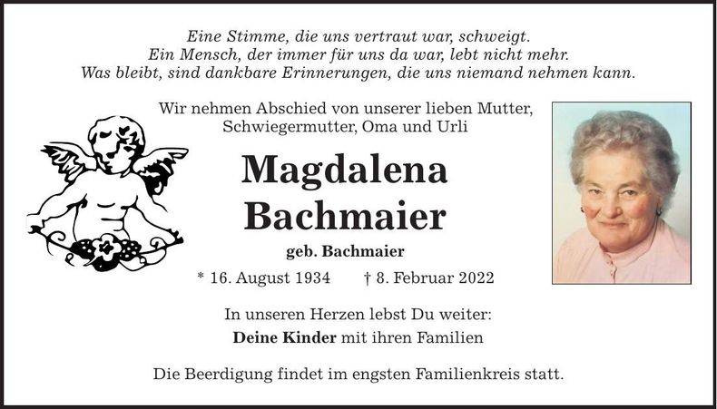 Traueranzeige Magdalena Bachmaier