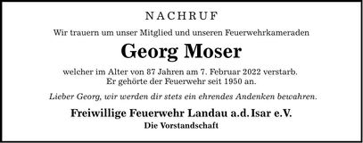 Traueranzeige Georg Moser
