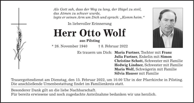 Traueranzeige Otto Wolf