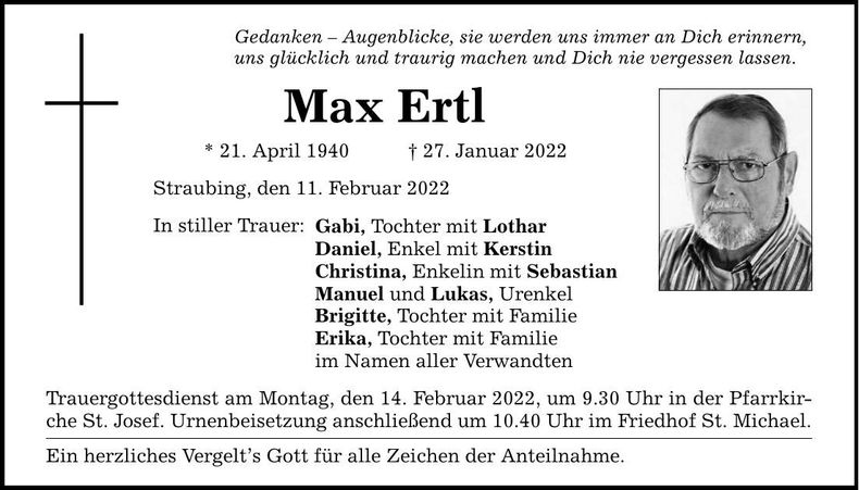 Traueranzeige Max Ertl