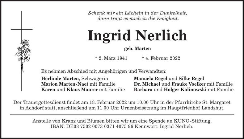 Traueranzeige Ingrid Nerlich