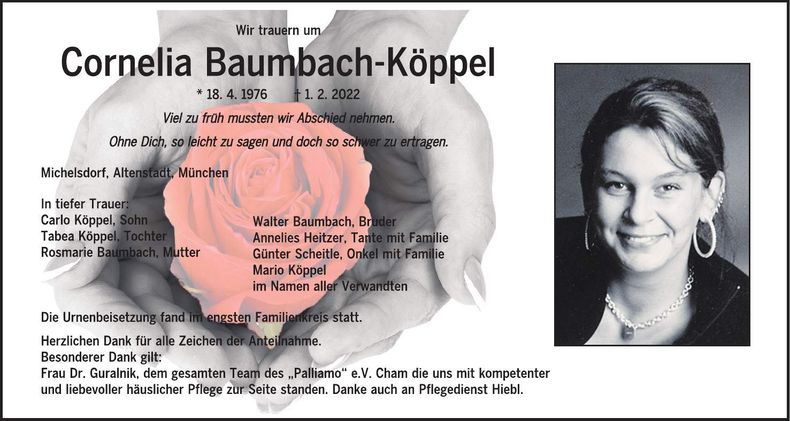 Traueranzeige Cornelia Baumbach-Köppel