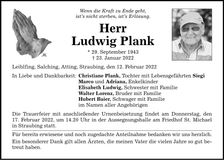 Traueranzeige Ludwig Plank