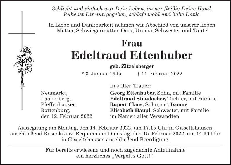 Traueranzeige Edeltraud Ettenhuber
