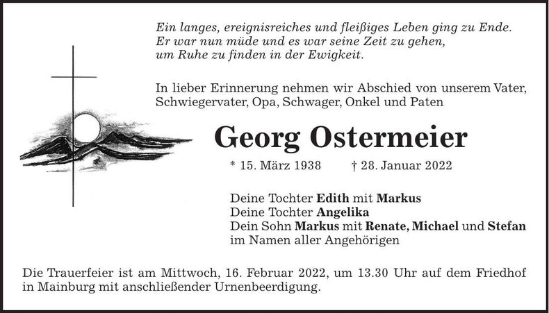 Traueranzeige Georg Ostermeier