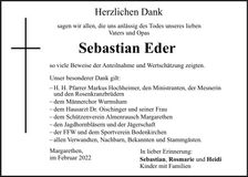 Traueranzeige Sebastian Eder