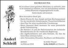 Traueranzeige Andreas Schleiß