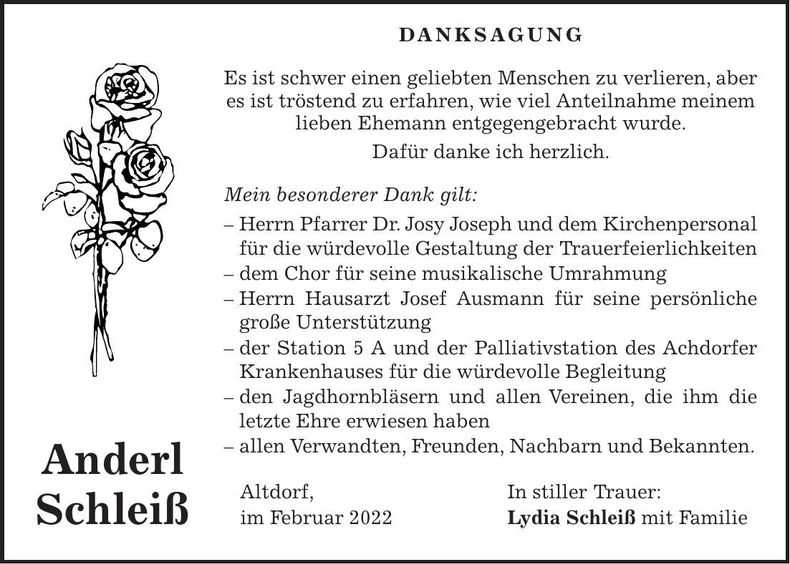 Traueranzeige Andreas Schleiß