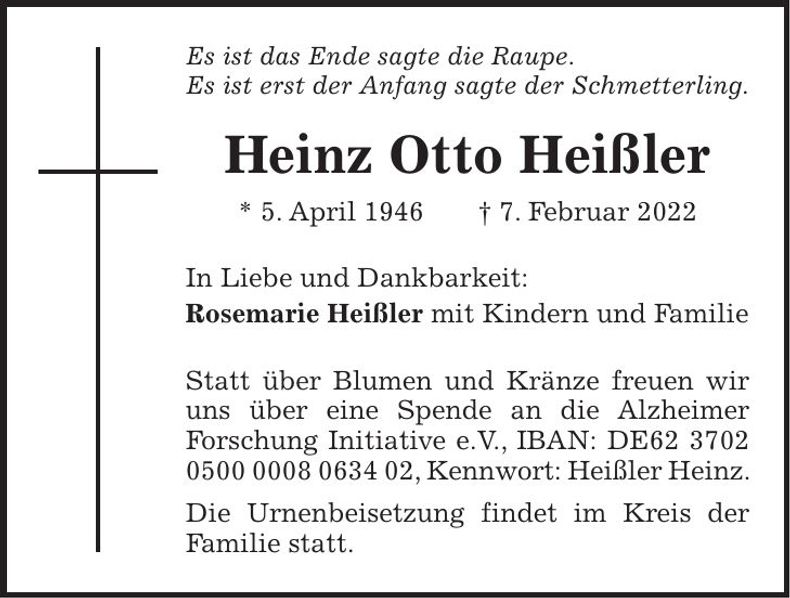 Traueranzeige Heinz Otto Heißler