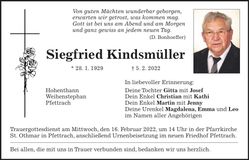 Traueranzeige Siegfried Kindsmüller