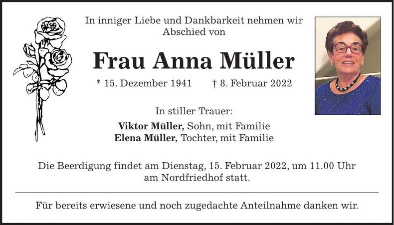 Traueranzeige Anna Müller