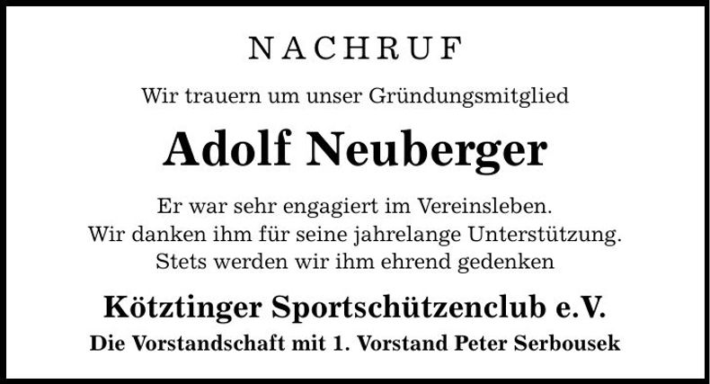 Traueranzeige Adolf Neuberger