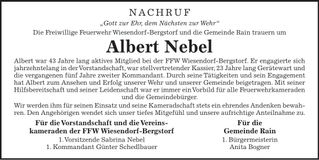 Traueranzeige Albert Nebel