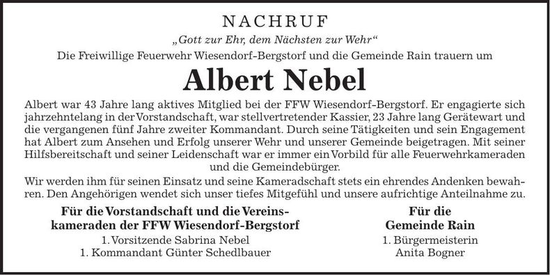 Traueranzeige Albert Nebel