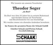 Traueranzeige Theodor Seger