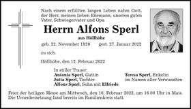 Traueranzeige Alfons Sperl