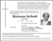 Traueranzeige Marianne Seibold