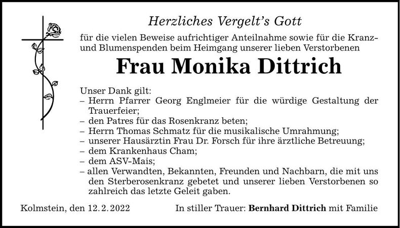 Traueranzeige Monika Dittrich