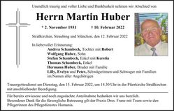 Traueranzeige Martin Huber